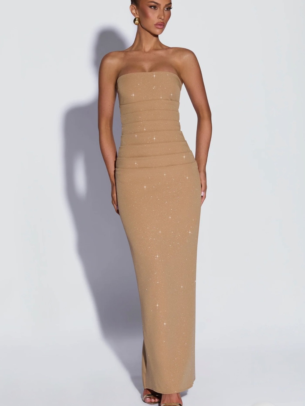 Glam Nude Strapless Sequin Maxi Dress